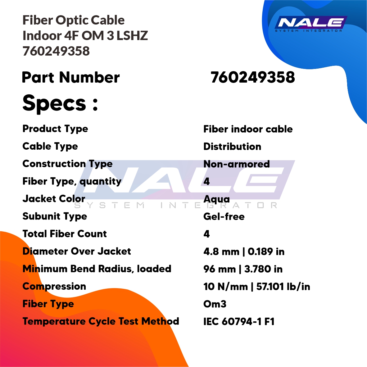 SLOTNE - Fiber Optic Cable Indoor 4F OM3 LSZH 760249358 - 03 Fiber Optic Cable, Indoor, 4F, OM3, LSZH (760249358) - Gambar 3